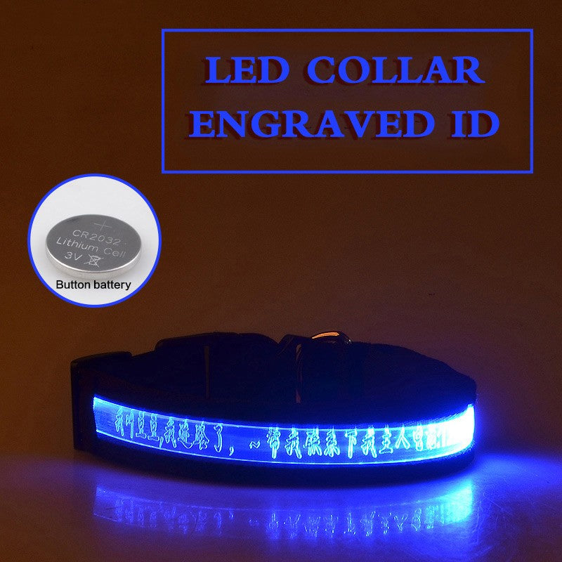 Pet Glow Collar Radium Carved Lettering Dog Collar Pet Glow Collar Radium Carved Lettering Dog Collar